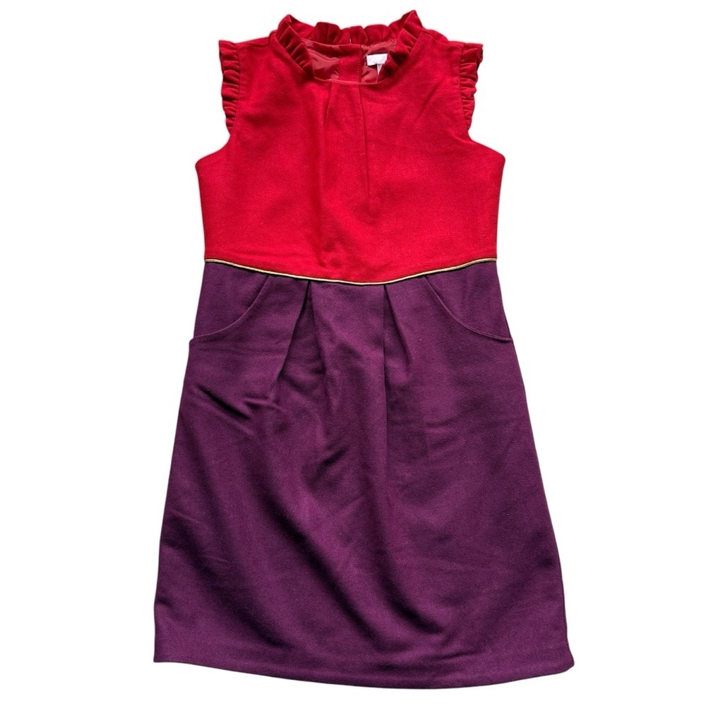 Janie and Jack Dress Girls Size 10 Red Purple Colorblock Mock Neck Pockets Wool